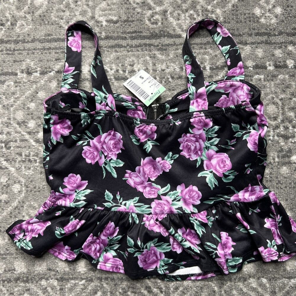 Papaya NWT Floral Zip Front Top Bustier Small Sleeveless Peplum Knit Stretch - Picture 6 of 8